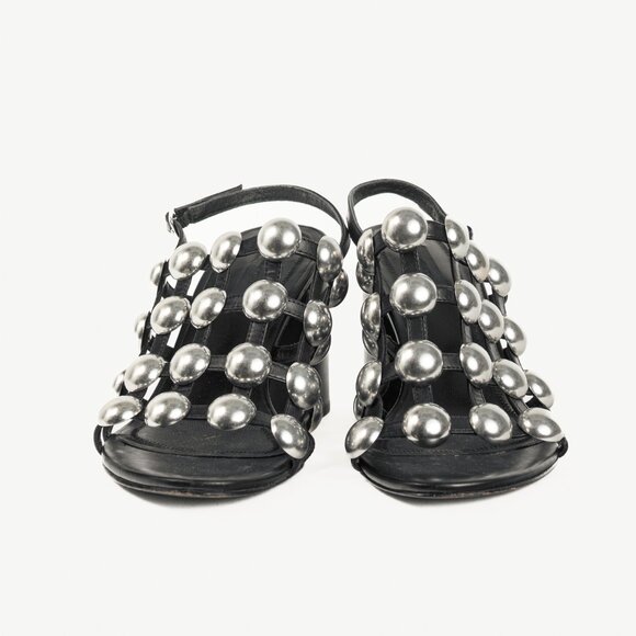 Alexander Wang Nadia Black Leather Studded-Cage Sandals - Picture 2 of 9